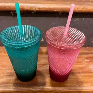 Starbucks Holiday 2022 Blush & Mint Pink & Green Ombre Studded Grande Tumblers